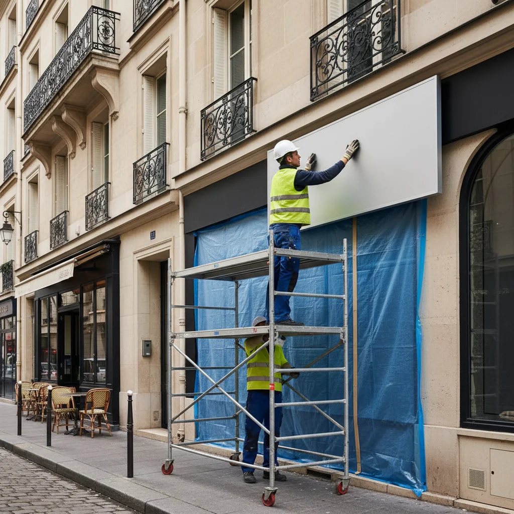 Pose d'enseigne aluminium en façade : règles d'urbanisme et conseils — guide signalétique professionnelle