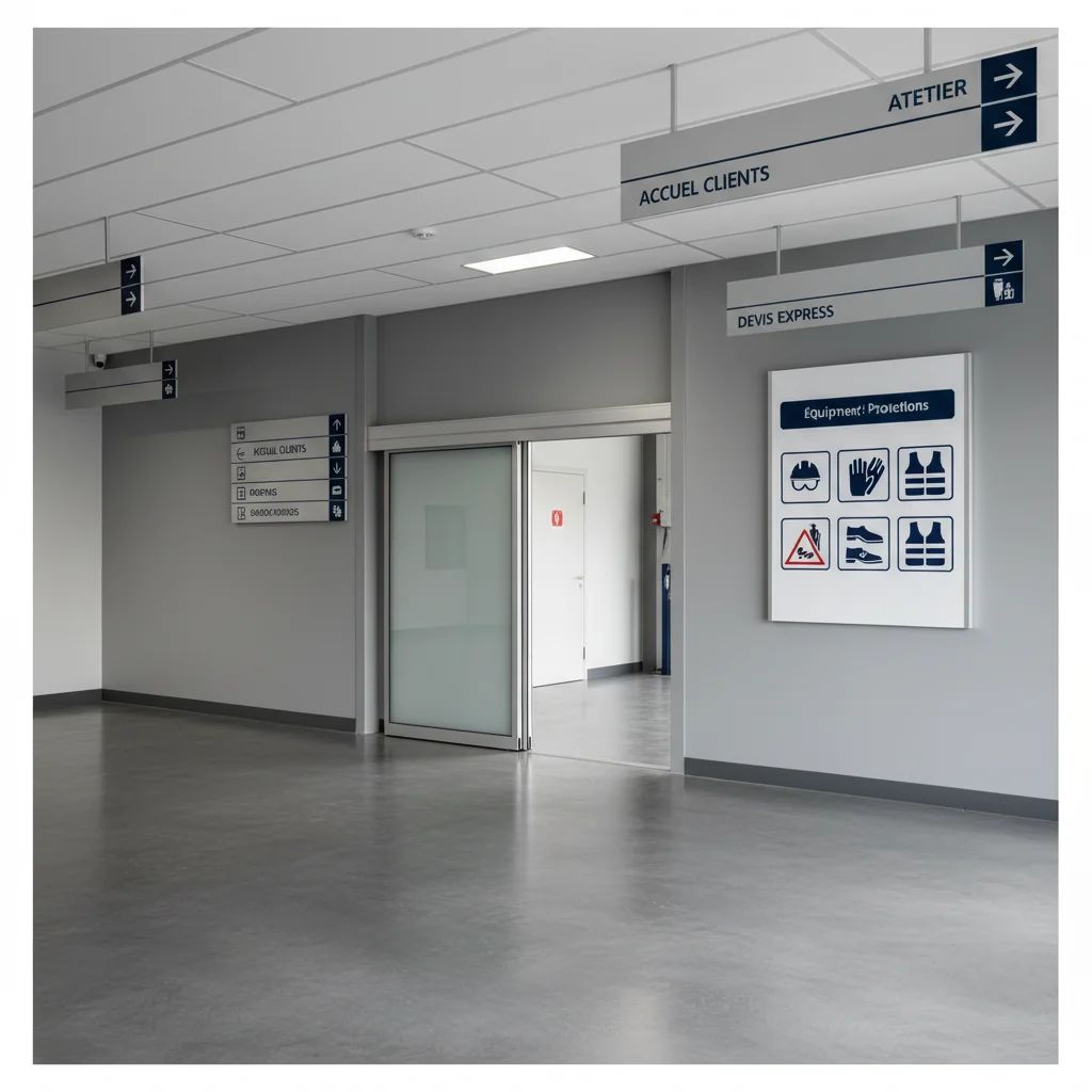 Signalétique de garage : panneaux pro essentiels pour atelier et carrosserie — guide signalétique professionnelle